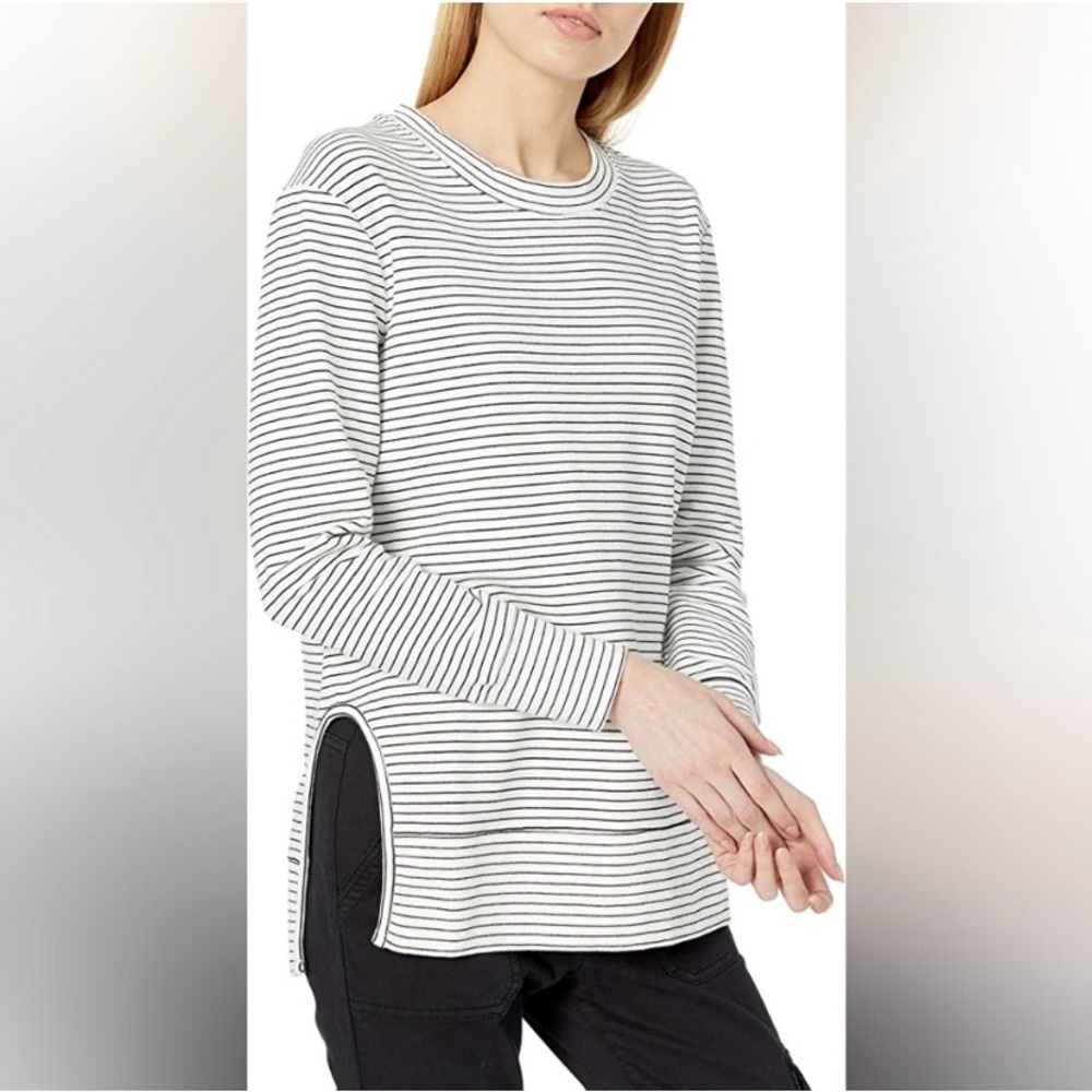 Daily Ritual Black and White Striped Long Sleeve Tee- Modal Blend 1X